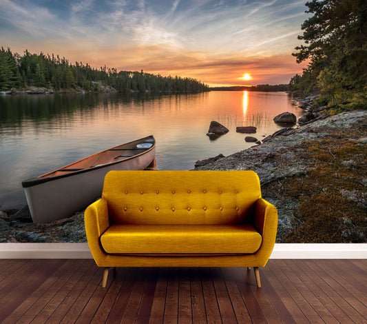 Wallpaper Murals Peel and Stick Removable A lone canoe on shore High Quality