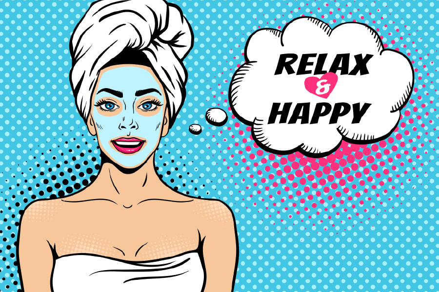 Relax & Happy Quote with Girl Illustration Print 100% Australian Made