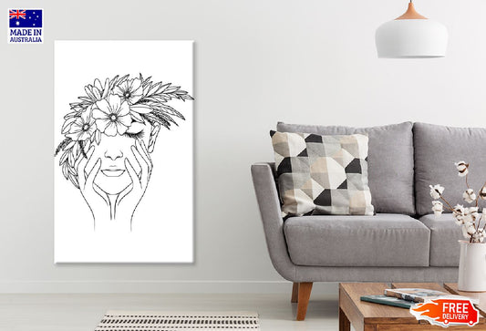 Woman Flower Crown B&W Line Art Design Print 100% Australian Made