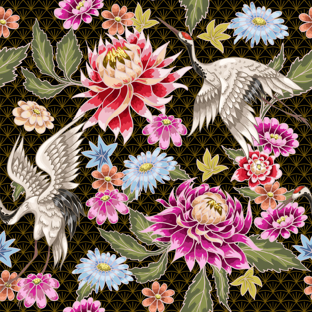 Square Canvas Bird with Flowers Vector Art High Quality Print 100% Australian Made