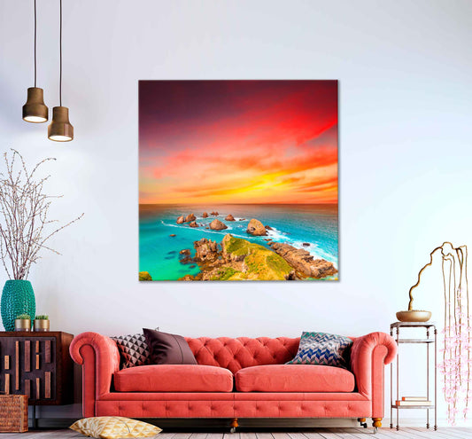 Square Canvas Coastal View With Sunset & Sky High Quality Print 100% Australian Made