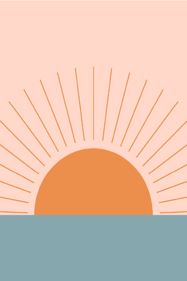 Orange Sun over Gray Sea Vector Design Home Decor Premium Quality Poster Print Choose Your Sizes