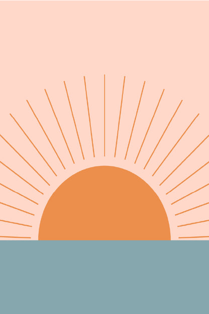 Orange Sun over Gray Sea Vector Design Home Decor Premium Quality Poster Print Choose Your Sizes