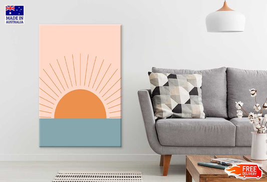 Orange Sun over Gray Sea Vector Design Art Print 100% Australian Made