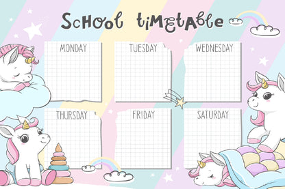 School Timetable for Students Vector Art Nursery & Kids Print 100% Australian Made