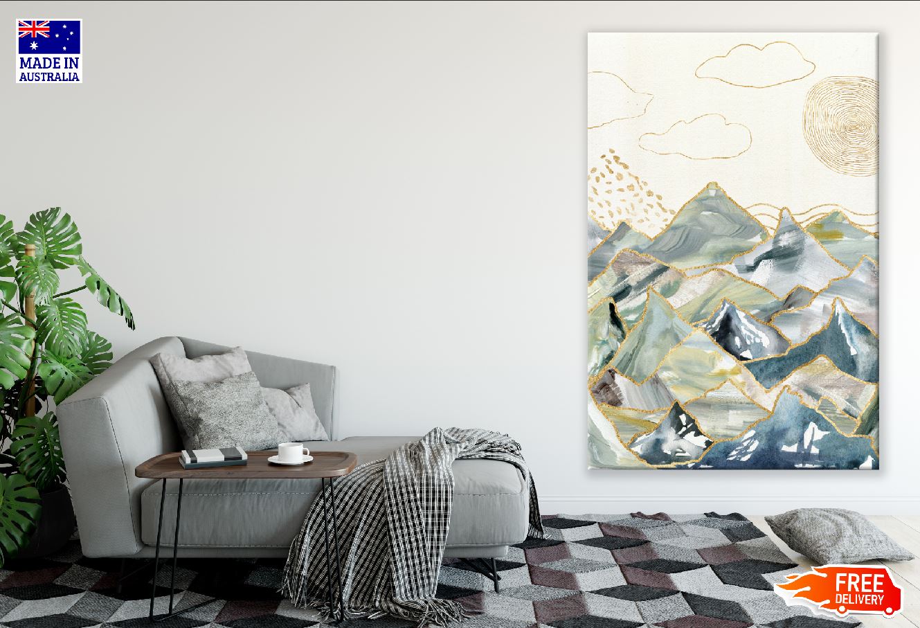 Mountains & Clouds Abstract Line Art Design Print 100% Australian Made