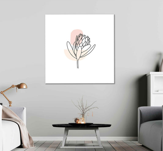Square Canvas Protea Flower Line Art Design High Quality Print 100% Australian Made