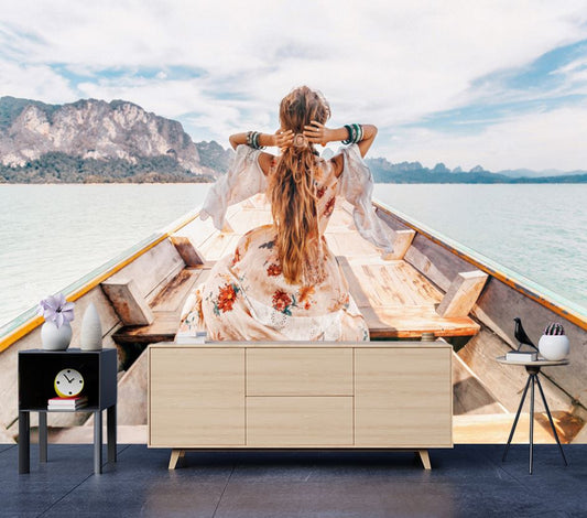Wallpaper Murals Peel and Stick Removable Girl on a Boat High Quality