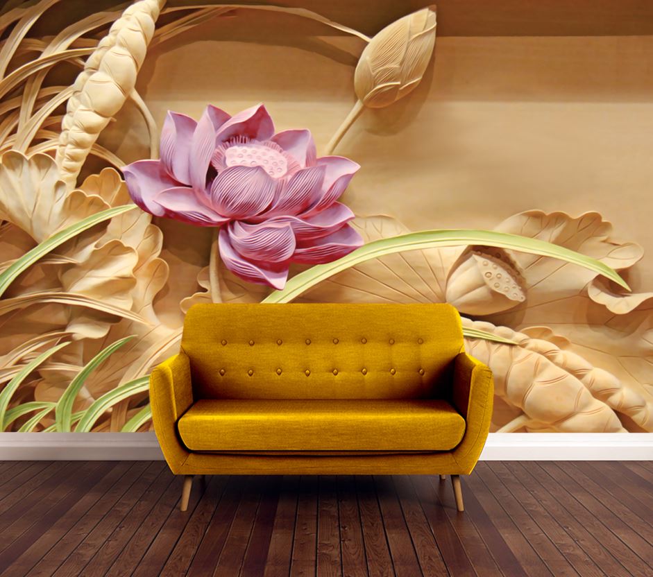 Wallpaper Murals Peel and Stick Removable Wood Carving of Lotus Flower –  Bella Home Decor