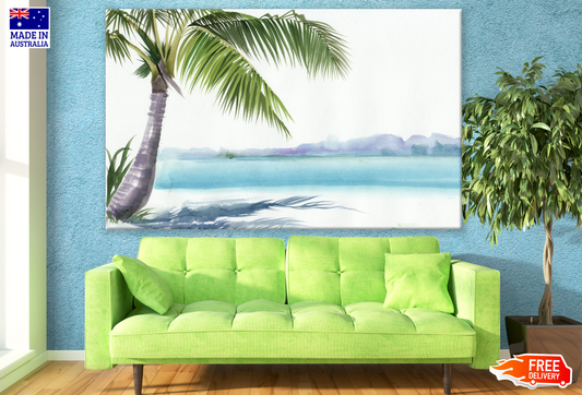 Coconut Tree in Sea Shore Painting Print 100% Australian Made