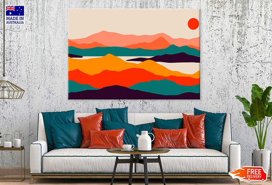 Sun & Multicolor Mountains Vector Design Print 100% Australian Made