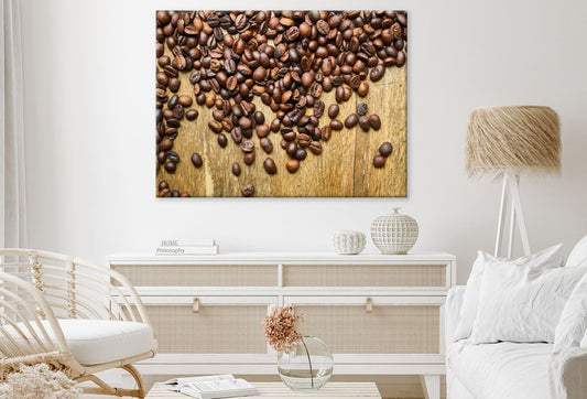 Coffee Beans on Wooden Background View Print 100% Australian Made