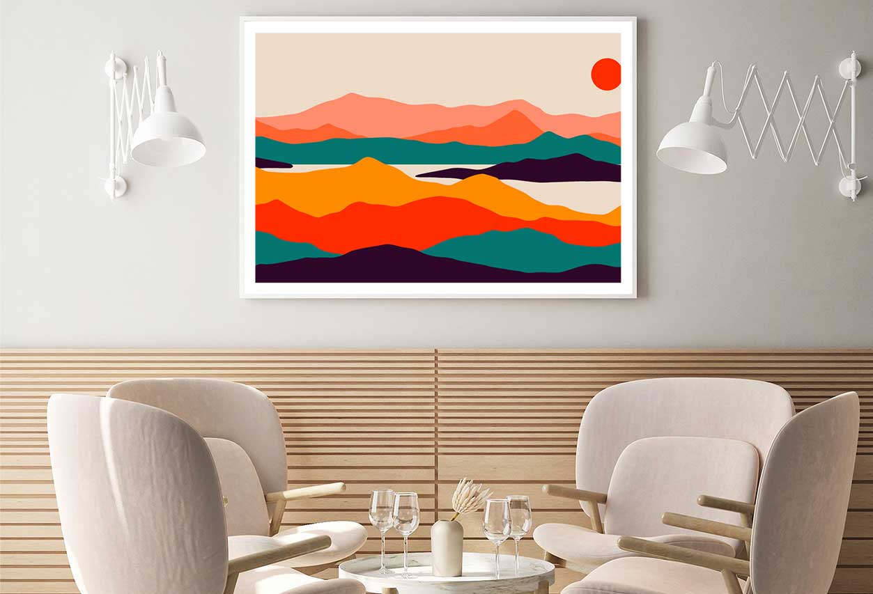 Sun & Multicolor Mountains Vector Design Home Decor Premium Quality Poster Print Choose Your Sizes