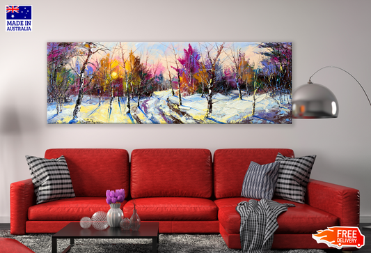 Panoramic Canvas Snow Forest Painting High Quality 100% Australian made wall Canvas Print ready to hang