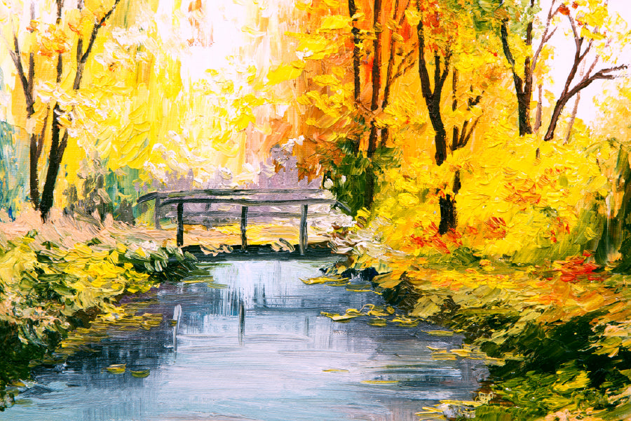 Autumn Trees & Bridge Oil Painting Print 100% Australian Made