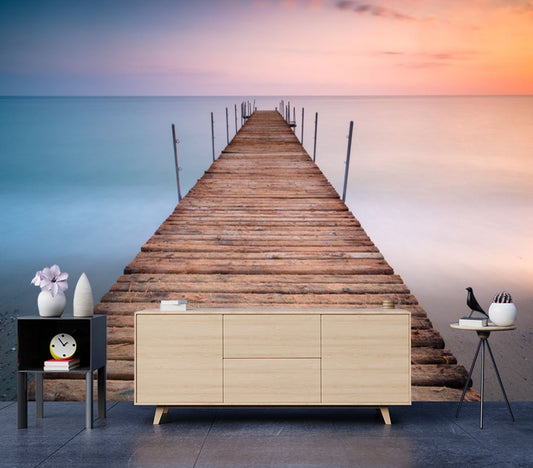 Wallpaper Murals Peel and Stick Removable Wooden Pier Over Lake High Quality