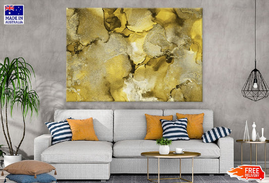 Yellow Gold Alcohol Ink Abstract Design Print 100% Australian Made