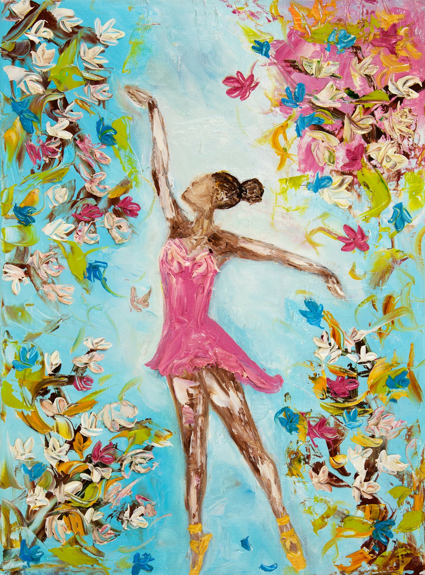 Flowers & Dancing Girl Oil Painting Print 100% Australian Made