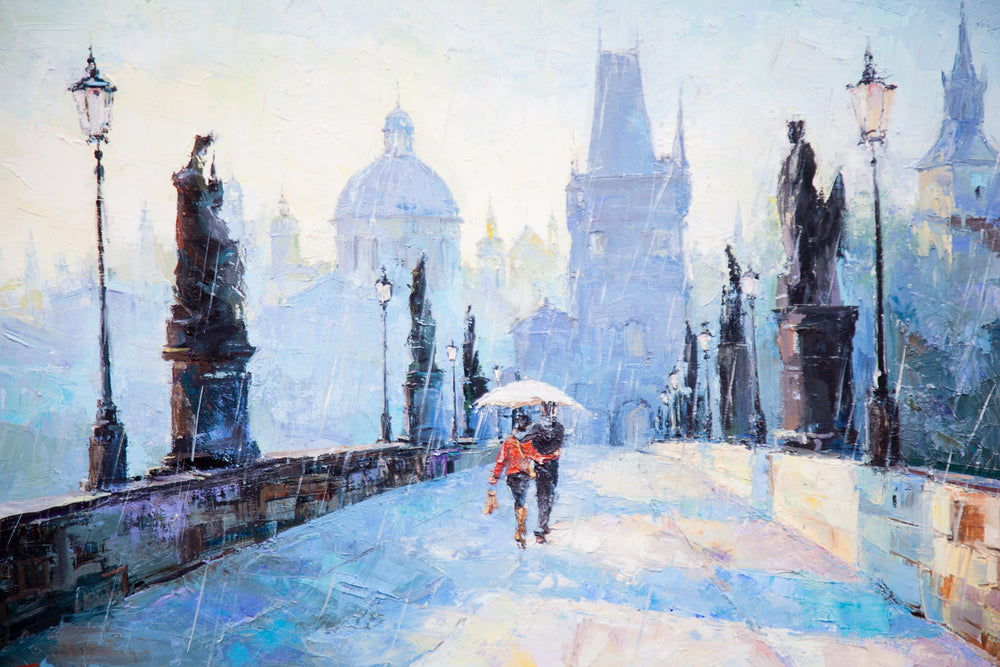 Couple Walking on Bridge Watercolor Painting Home Decor Premium Quality Poster Print Choose Your Sizes