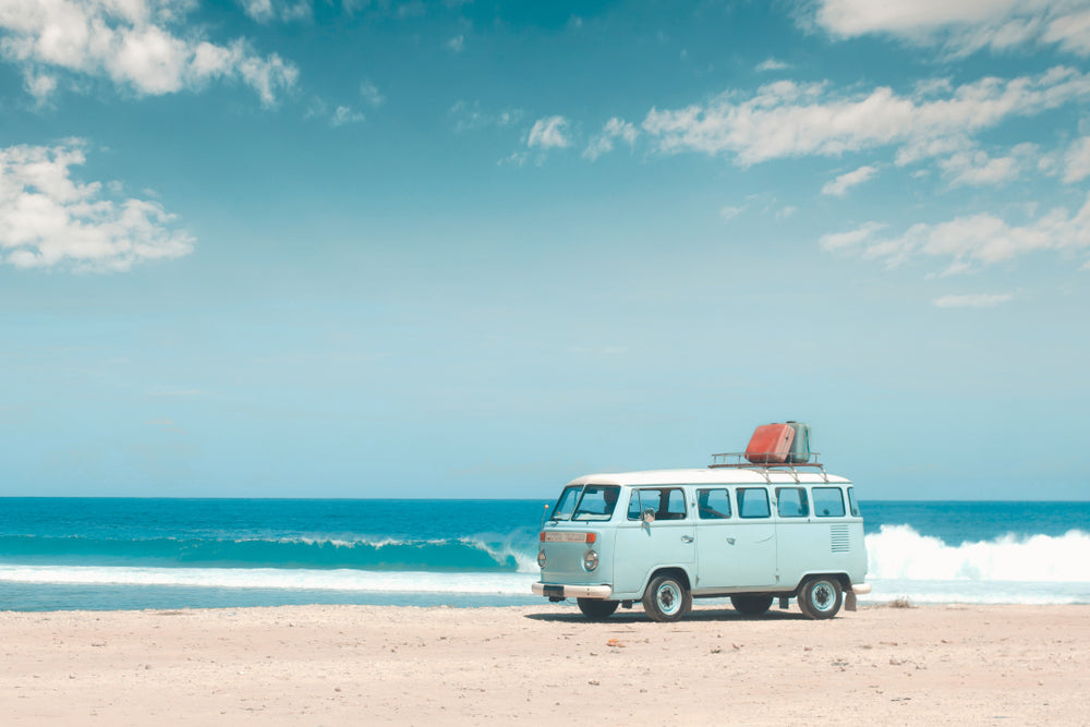 Blue Van on Beach Photograph Home Decor Premium Quality Poster Print Choose Your Sizes