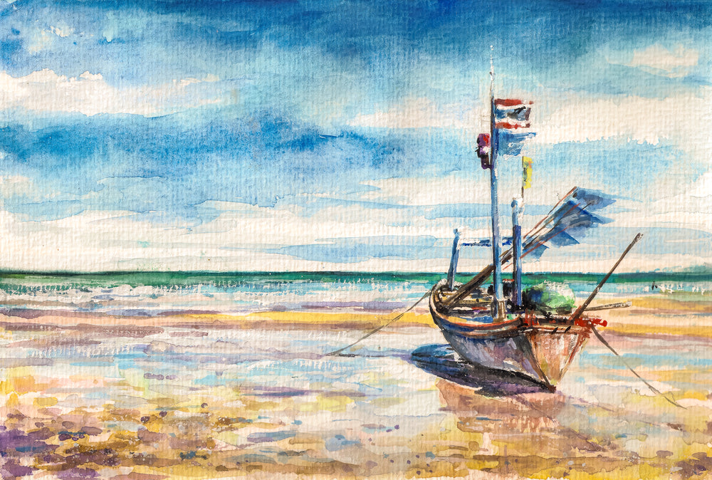 Boat on Beach Watercolor Painting Print 100% Australian Made
