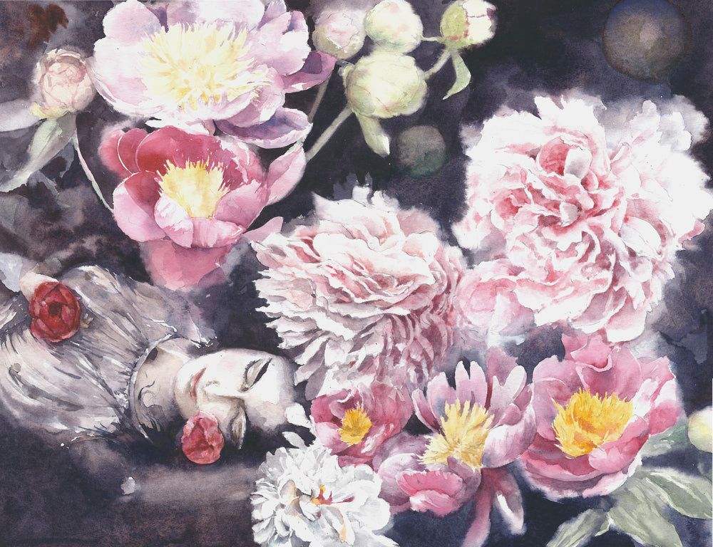 Girl & Colorful Flowers Watercolor Painting Print 100% Australian Made