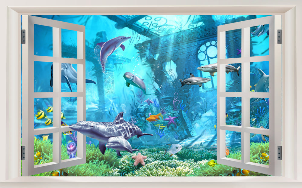 Underwater Fish Window View Photograph Home Decor Premium Quality Poster Print Choose Your Sizes