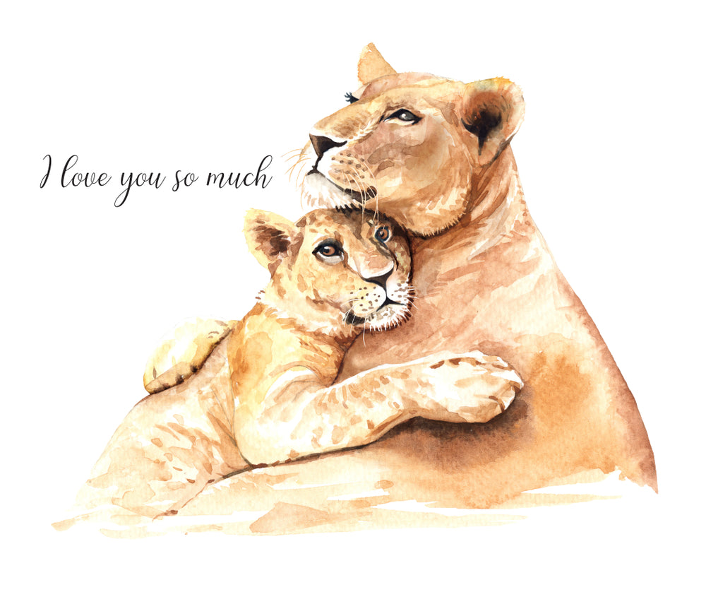 Lioness & Cub Watercolor Painting Print 100% Australian Made