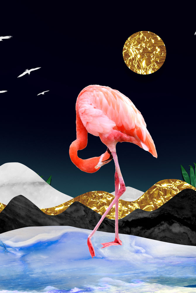 Flemingo Bird & Abstract Background Design Print 100% Australian Made