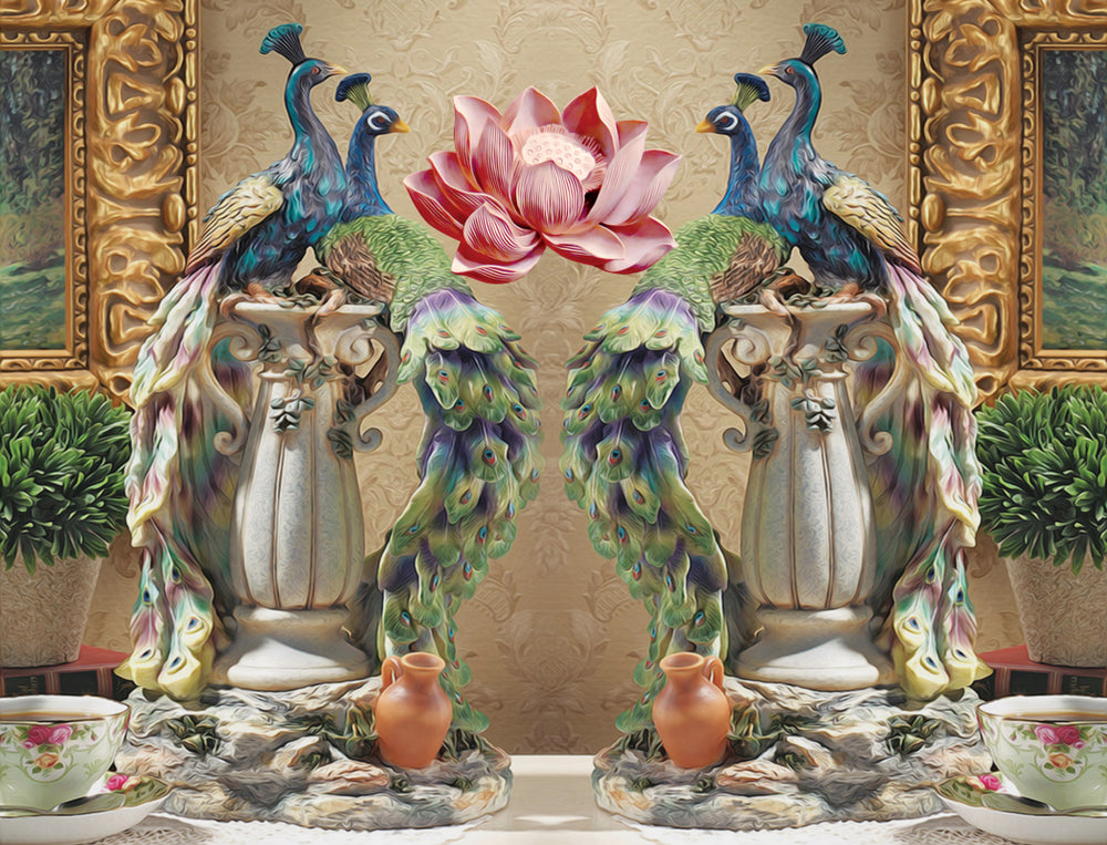 Peacocks & Flowers 3D Design Home Decor Premium Quality Poster Print Choose Your Sizes