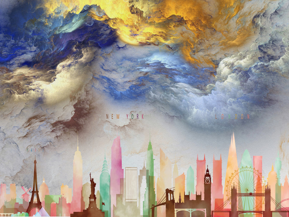 Vector City & Abstract Sky Design Home Decor Premium Quality Poster Print Choose Your Sizes