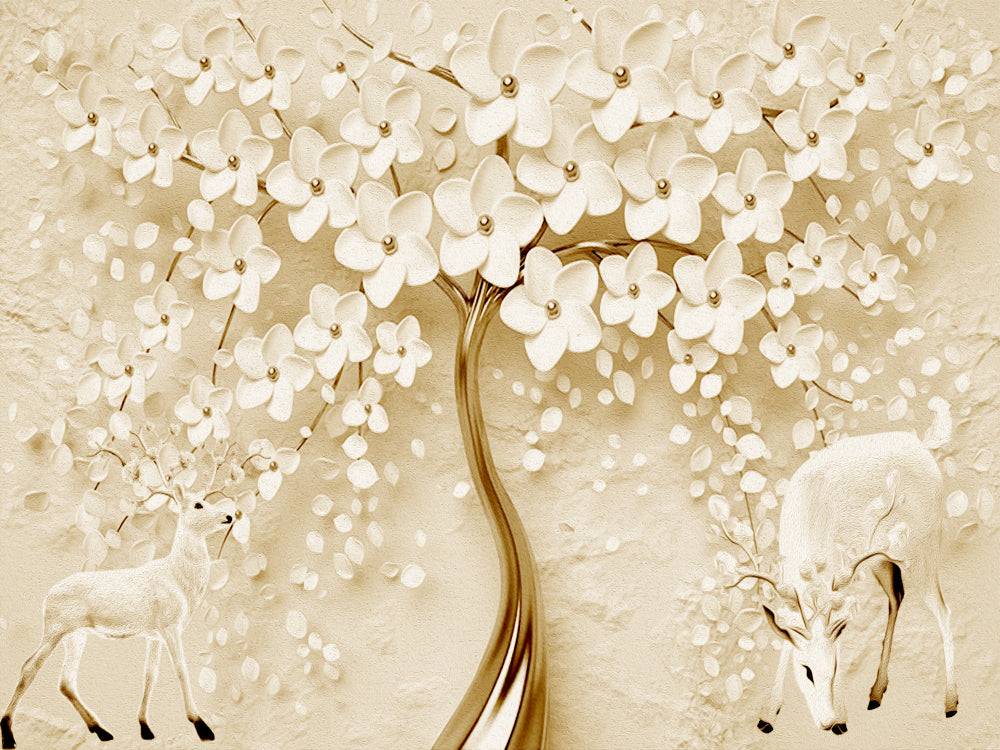Gold & White Deers with Tree Design Home Decor Premium Quality Poster Print Choose Your Sizes
