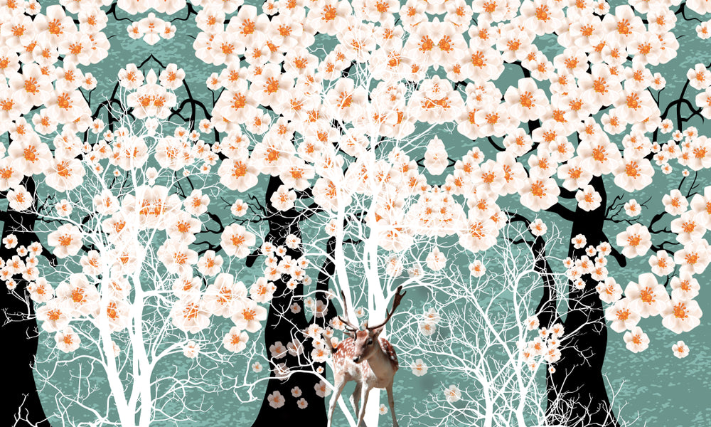 Deer & Flower Tree Abstract Design Home Decor Premium Quality Poster Print Choose Your Sizes