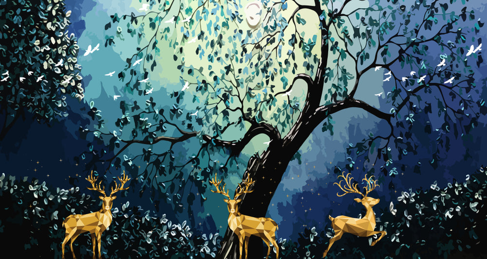 Trees & Deers Watercolor Painting Home Decor Premium Quality Poster Print Choose Your Sizes