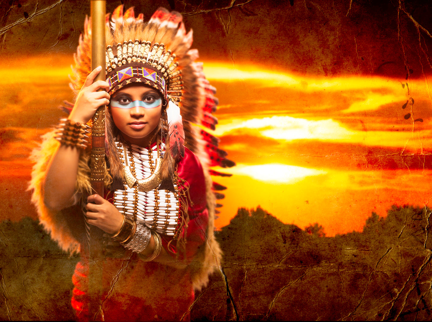 Indian Woman with Headdress View Home Decor Premium Quality Poster Print Choose Your Sizes