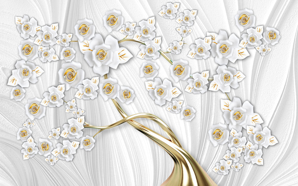 White & Gold Flower Tree 3D Design Home Decor Premium Quality Poster Print Choose Your Sizes