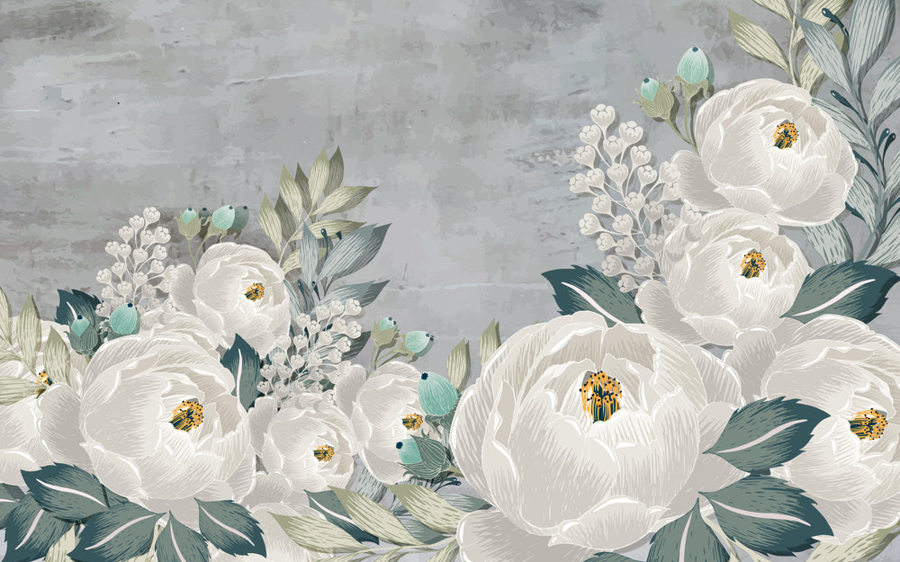 White Peonies Watercolor Painting Home Decor Premium Quality Poster Print Choose Your Sizes