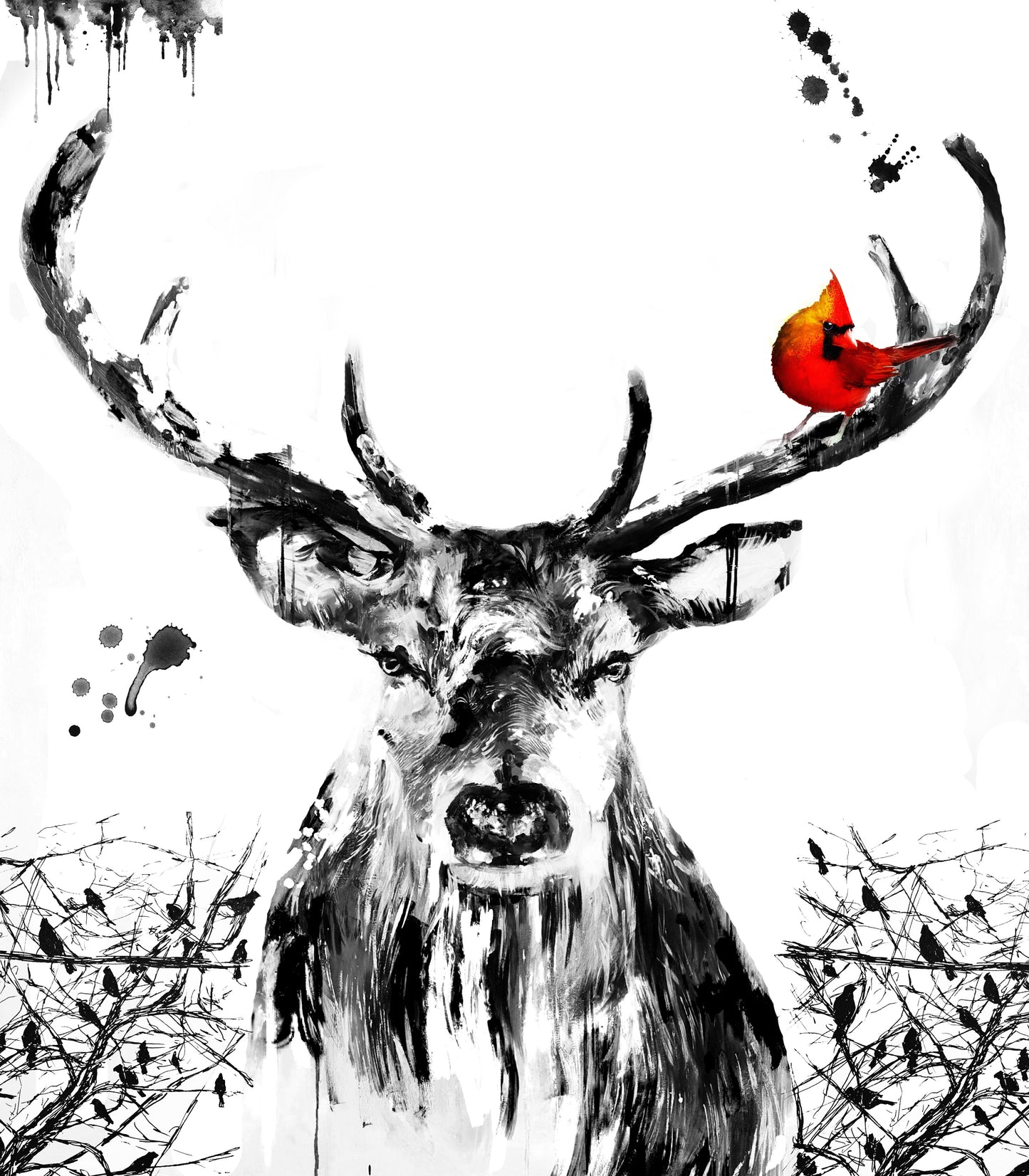 Deer & Bird Portrait Painting Home Decor Premium Quality Poster Print Choose Your Sizes