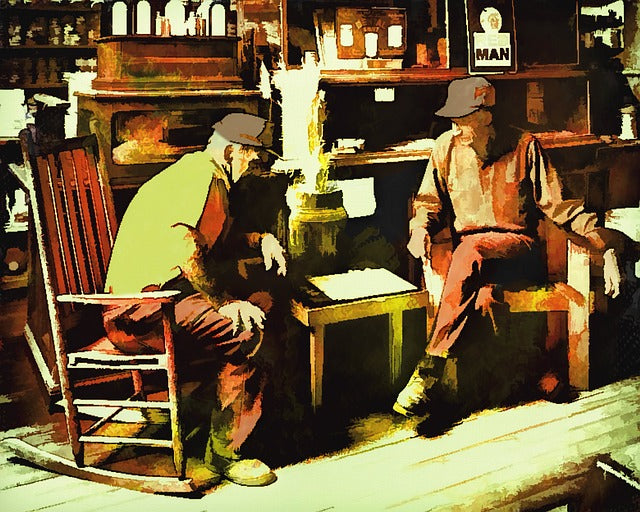 Two Old Men Talking Oil Painting Print 100% Australian Made