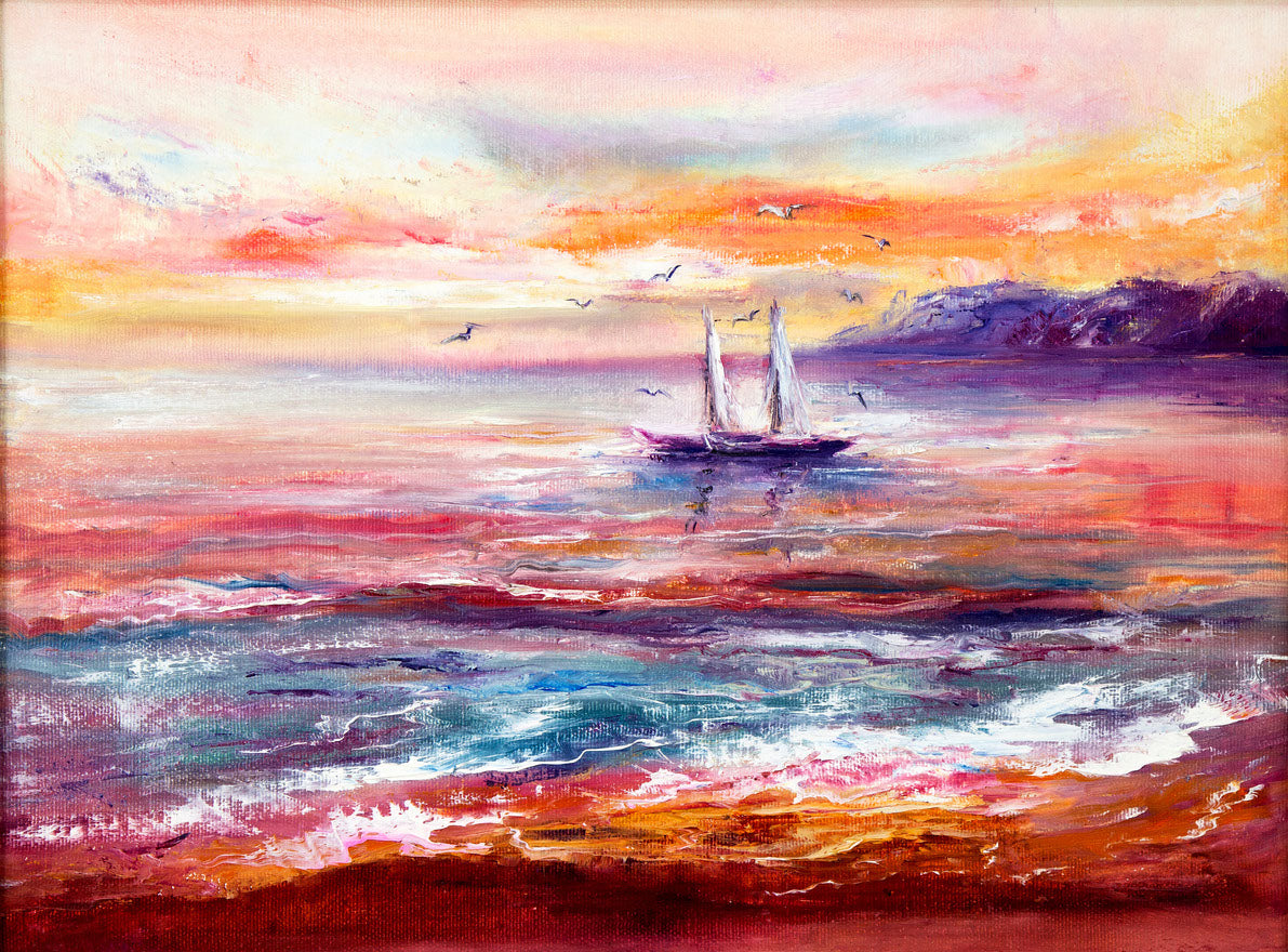 Boat on Sea Oil Painting Home Decor Premium Quality Poster Print Choose Your Sizes