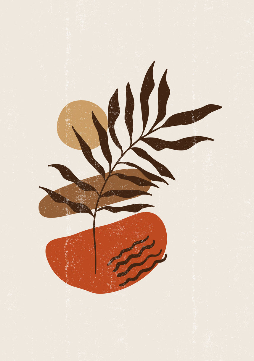 Brown Leaf & Marble Shapes Vector Print 100% Australian Made
