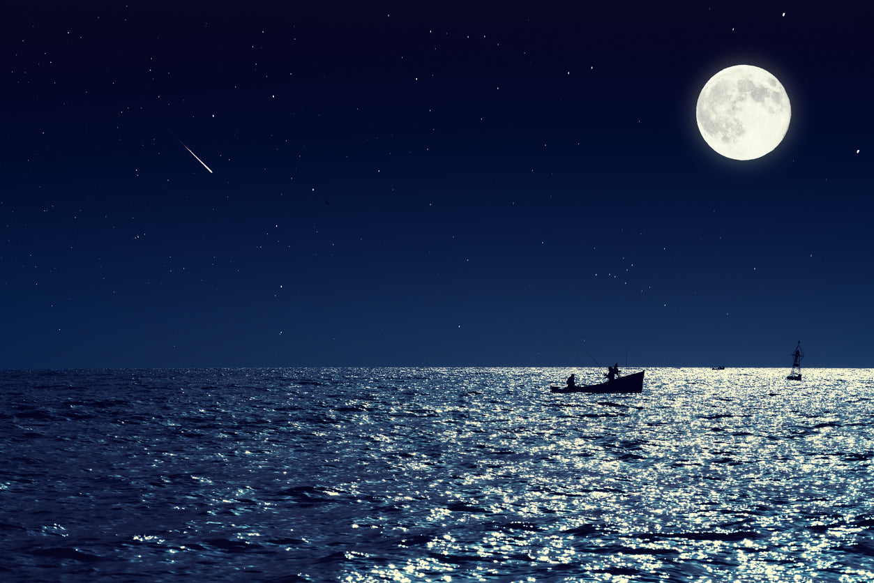Boat on Sea Under Moonlight View Print 100% Australian Made