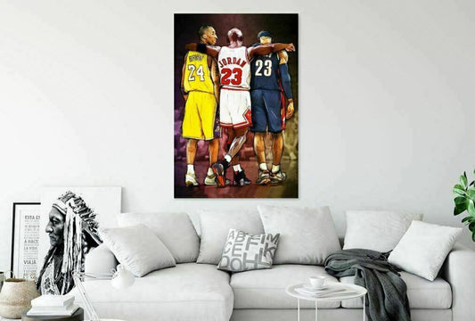 Kobe Bryant Michael Jordan LeBron James NBA Basketball Canvas Framed stretched and Unframed