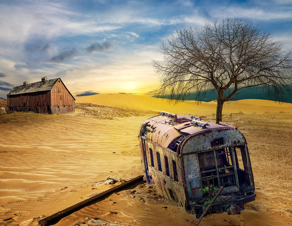 Vintage Bus & House Covered with Sand Photograph Print 100% Australian Made