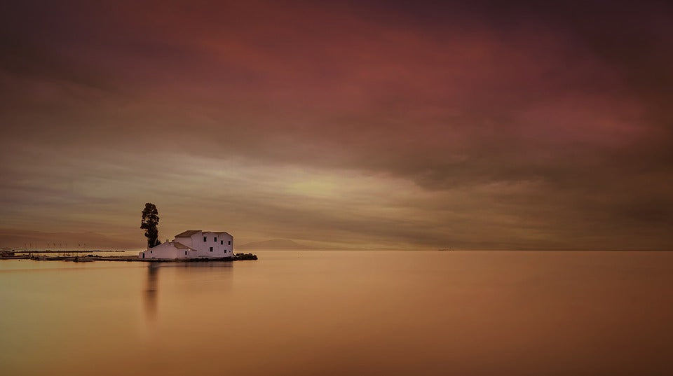 House Near Lake at Sunset Photograph Print 100% Australian Made