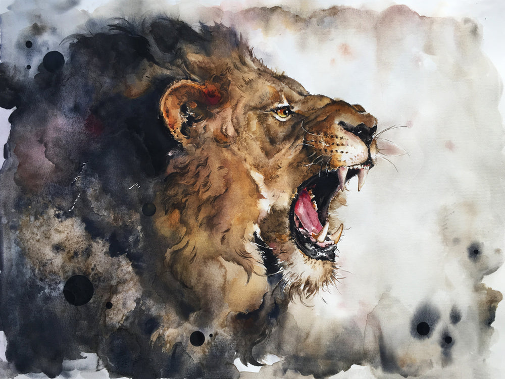 Lion Roaring Watercolor Painting Print 100% Australian Made