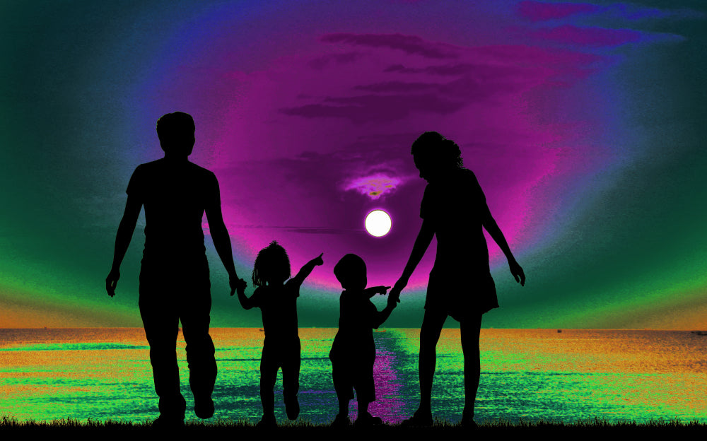 Family Walking Under Sky with Aurora Print 100% Australian Made