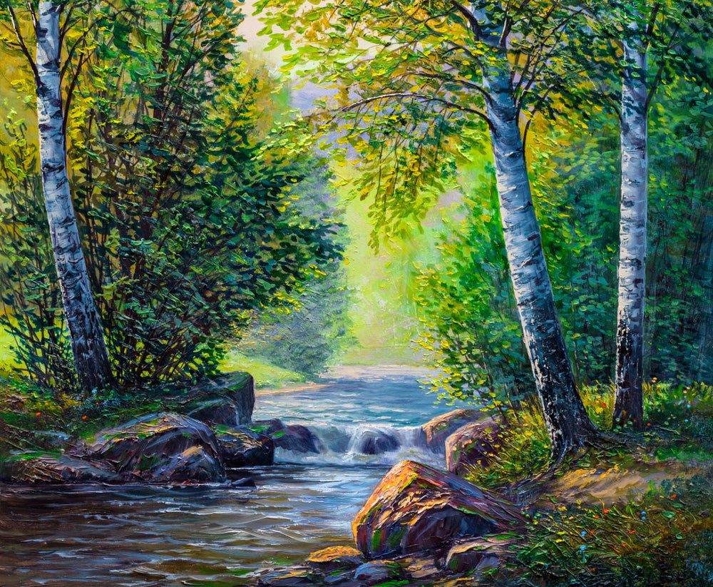 Stunning Forest with Water Stream Painting Print 100% Australian Made