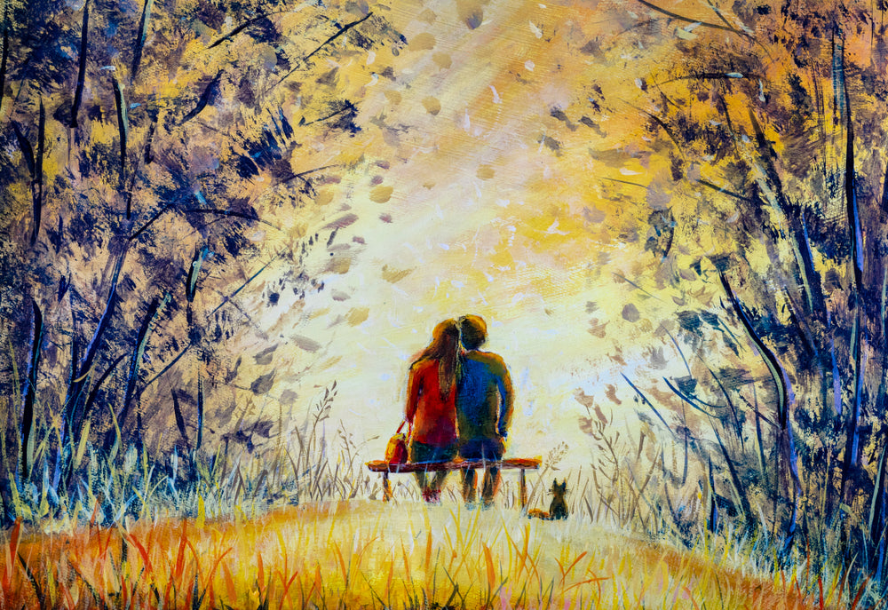 Couple in a Park Oil Painting Home Decor Premium Quality Poster Print Choose Your Sizes