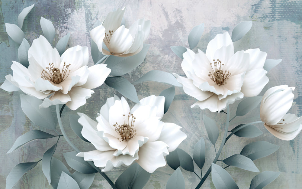 White Flowers Oil Painting Home Decor Premium Quality Poster Print Choose Your Sizes